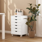 Cassettiera da Ufficio a 6 Cassetti con 4 Ruote e Blocco, 40x35x63 cm, Bianco - immagine 8