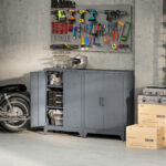 Mobiletto Multiuso 2 Ante Stile Industriale in Metallo per Casa e Garage, 75x33x110cm, Grigio - immagine 2