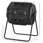 Compostiera da Giardino Girevole a 2 Sezioni con 8 Prese d'Aria, Compostiera Domestica in Acciaio e PP, 160 L, per Compostaggio Rifiuti Organici, 71x65x96 cm, Nero - immagine 7
