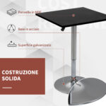 Tavolo Quadrato Regolabile in Altezza, Metallo e MDF, Tavolino da Bar, Cucina, Soggiorno, Nero, 60x60x69-91cm - immagine 5