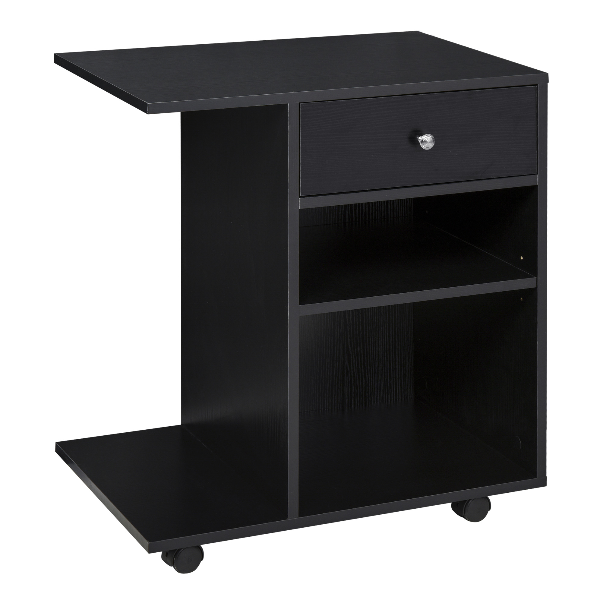 OJnda919bd734f732.jpg Mobile Porta Stampante in Legno Nero con 1 Cassetto, 2 Ripiani e Mensola CPU, per Ufficio 60x40x68,5cm - immagine 1