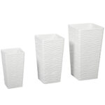 Set 3 Vasi da Esterno Impilabili con Motivo Ondulato in Plastica, 42/55/65 cm, Bianco