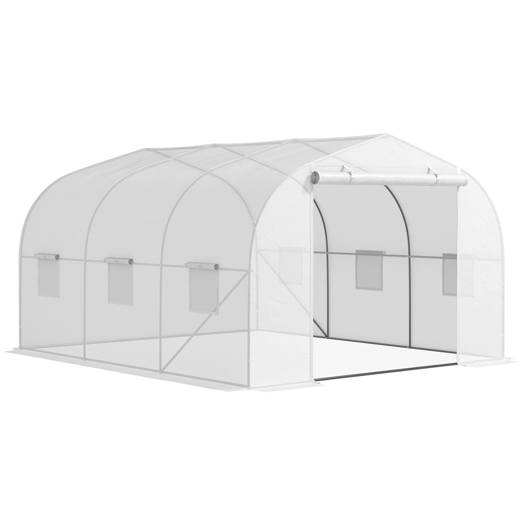 OMg1721949643da26.jpg Serra a Tunnel per Giardino con 6 Finestre e Porta a Rullo, in Acciaio e PE, 3,5x3x2 m, Bianco - immagine 1