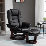 Set Poltrona Relax e Pouf Poggiapiedi, Girevole a 360° e Reclinabile, Similpelle PU - immagine 2