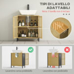 Mobile Sottolavabo Bagno con 2 Ante a Doghe in Legno di Bambù e MDF con Intaglio a U, 60x30x70cm - immagine 4