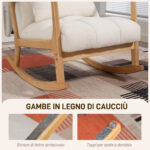 Poltrona a Dondolo 90°-130° con Cuscino Lombare rivestita in Tessuto Sherpa, 64,5x82x89 cm, Bianco e color Legno - immagine 7