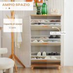 Mobile Scarpiera Salvaspazio in Truciolato con 3 Cassetti e 2 Ripiani Interni Regolabili, 70x23,5x122 cm, Bianco - immagine 4