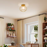 Plafoniera LED Moderna e Minimal a Gabbia con 18 Cristalli, in Metallo Oro, Ø27x19 cm - immagine 8