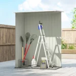 Capanno Porta Attrezzi in Metallo con Tetto Inclinato e Porta Bloccabile, 142x86x189 cm, Grigio Chiaro - immagine 9