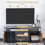 Mobile Porta TV Fino a 55" con Armadietti e Ripiani in Legno e Alluminio, 120x40x52,2cm - immagine 5