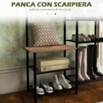 Appendiabiti da Terra a 6 Ganci in Truciolato e Acciaio con Mobile Scarpiera Portaoggetti, 92,5x28,2x182 cm - immagine 5
