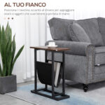 Tavolino da Salotto in Truciolato e Acciaio con Borsa Portaoggetti in Tessuto Oxford, 49x19x55 cm, Marrone e Nero - immagine 4