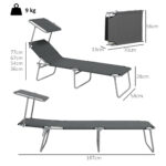 Set 2 Sdraio da Giardino Pieghevoli con Tettuccio Regolabile, in Tessuto Oxford e Metallo, 187x58x36 cm, Grigio - immagine 3