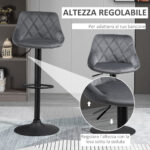Set 2 Sgabelli da Bar con Altezza Regolabile, Base in Metallo e Seduta Finta Pelle, Sgabelli Cucina Alti Moderni Girevoli con Schienale e Poggiapiedi 46x48x83-104cm, Grigio e Nero - immagine 4