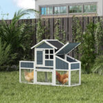 Pollaio Prefabbricato in Legno con Area Aperta, Casetta e Nido, 161,5x62,5x115cm, Grigio - immagine 2