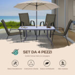 Sedie da Giardino Set 4 Pezzi, Sedie da Esterno Impilabili in Metallo e Tessuto Traspirante, Marrone - immagine 4