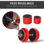 Set 2 in 1 Bilanciere e Manubri Pesi da 20kg, Dischi con Rivestimento in Plastica Antigraffio, Rosso e Nero - immagine 6