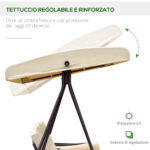 Dondolo da Giardino 3 Posti in Metallo, Dondolo da Esterno con Tetto Inclinabile e Cuscini Imbottiti, 208x121x172 cm, Beige - immagine 4