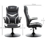 Poltrona da Gaming da Ufficio Ergonomica, Altezza Regolabile, Base Fissa, Braccioli Pieghevoli Nero e Bianco - immagine 3