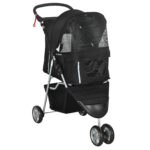 Passeggino per Cani Piccoli Pieghevole con Ruote Girevoli e Freno, 75x45x97 cm, Nero