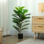 Pianta Finta Ficus Lyrata Alta 80 cm per Interni con Vaso, Decorazione per Casa e Ufficio, Verde - immagine 9