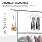 Stender Appendiabiti con Altezza ed Estensione Regolabili, 4 Ruote Girevoli, Acciaio Inox e ABS, 165x48x180cm - immagine 5