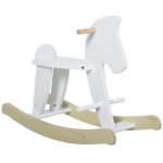 Cavallo a Dondolo Bambini da 1-3 Anni in Legno con Maniglie e Poggiapiedi, 68x26,5x48 cm, Bianco