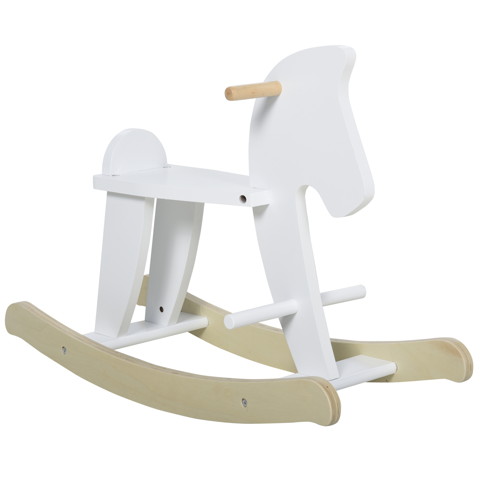 P7S811190161e884f.jpg Cavallo a Dondolo Bambini da 1-3 Anni in Legno con Maniglie e Poggiapiedi, 68x26,5x48 cm, Bianco - immagine 1