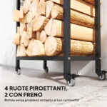 Portalegna da Esterno e Interno a Due Livelli con Ruote in Acciaio Rinforzato, 60x30x119 cm, Nero - immagine 4