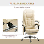 Poltrona da Ufficio Massaggiante Ergonomica ad Altezza Regolabile con 6 Punti, Sedia con Schienale regolabile e Poggiapiedi, Crema - immagine 6