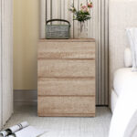 Cassettiera 4 Cassetti in Legno con Guide in Metallo e Maniglie Scanalate, 60x40x80 cm, color Faggio - immagine 8