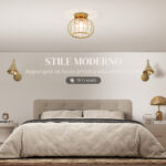 Plafoniera LED Moderna e Minimal a Gabbia con 18 Cristalli, in Metallo Oro, Ø27x19 cm - immagine 4