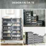 Mobile Scarpiera Modulare Salvaspazio, 12 Cubi 45x35x16 cm in Acciaio e PP, Nero e Bianco - immagine 5