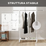 Stendibiancheria Estensibile con Ruote e Freno, Ripiano Porta Scarpe e Struttura in Acciaio Inox, Bianco - immagine 6