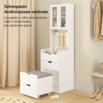 Toeletta Trucco con Specchio Illuminato e Sgabello, Luce Regolabile, Cassetti e Armadietto, Bianco - immagine 5