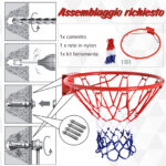 Canestro Basket da Muro in Ferro con Rete in Nylon per Esterno e Interno, Φ46cm - immagine 5