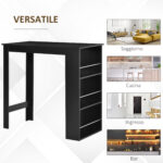 Bancone da Cucina Tavolo Alto con 3 Mensole in Legno, Tavolo da Bar Cucina Arredamento Moderno Casa e Bar, 112x57x106cm, Nero - immagine 5