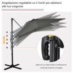 Ombrellone da Giardino con Angolazione Regolabile su 5 Livelli e Rotazione a 360°, 2,5x2,5 m, Grigio - immagine 5