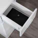 Scrivania Angolare Moderna in Legno con Cassetto, Armadietto e Mensole, Arredamento per Ufficio e Casa, Bianco - immagine 7