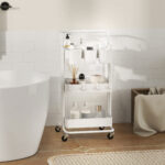 Carrello Cucina Multiuso a 3 Livelli con Cestini e Ganci Rimovibili, Ripiano con 12 Divisori, Bianco - immagine 8