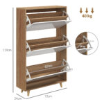 Scarpiera Salvaspazio a 3 Cassetti con Ripiano Regolabile per 18-24 Paia di Scarpe, 72x24x119cm, Bianco - immagine 3