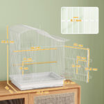 Gabbia per Uccelli a 4 Porte con 2 Ciotole, 2 Posatoi e Vassoio, in Metallo e Plastica, 47,5x36x54,5 cm, Bianco - immagine 3