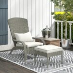 Sedia da Giardino con Poggiapiedi e Cuscini Imbottiti, in Rattan e Acciaio, 64x82x89 cm, Grigio e Crema - immagine 2