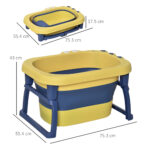 Vaschetta Bagnetto Neonato Pieghevole con Supporto Antiscivolo, Vaschetta da Bagno Portatile per Neonati e Bambini di 0-6 Anni con Foro di Scarico, 75,3x55,4x43cm, Blu e Giallo - immagine 3