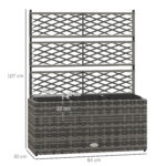 Fioriera con Grigliato per Rampicanti con 3 Vasi in Acciaio e Rattan PE, 84x30x107cm, Grigio - immagine 3