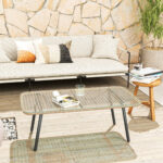 Tavolino da Giardino in Rattan PE con Piano in Vetro e Acciaio, 110x60x40 cm, Legno Naturale - immagine 9