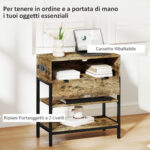 Tavolino da Divano con Cassetto e 2 Ripiani Stile Industriale, in Legno e Metallo, 60x30x66,5 cm, Nero e Marrone - immagine 5