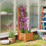 Fioriera con Traliccio per Rampicanti con Foro di Drenaggio e Fodera, in Legno, 40x40x120 cm, Marrone - immagine 2