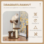 Albero Tiragraffi per Gatti a 3 Livelli con Lettino in Peluche e Pali in Sisal, Ø40x65 cm, Marrone - immagine 4