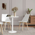 Tavolo da Cucina Rotondo per 2 Persone dal Design Moderno in Acciaio, Ø60x72 cm, Bianco - immagine 9